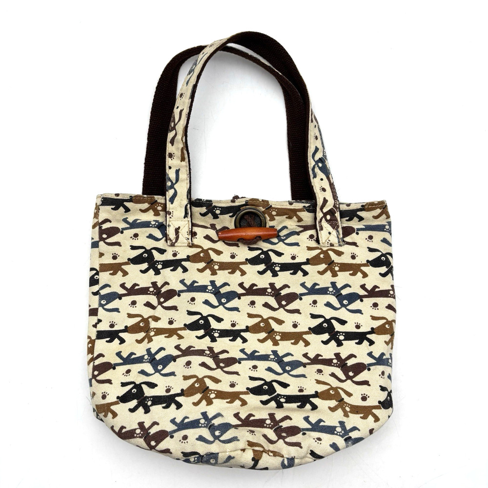 Vintage Y2K Handmade Dogs & Pawprints Allover Print Reversible Bucket Purse 11x9